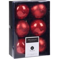 6x Kerstboomversiering luxe kunststof kerstballen rood 8 cm - thumbnail