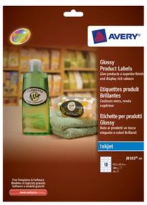 Avery J8102-10 productetiketten ft 63,5 x 42,3 mm, gecoat, 180 etiketten, wit