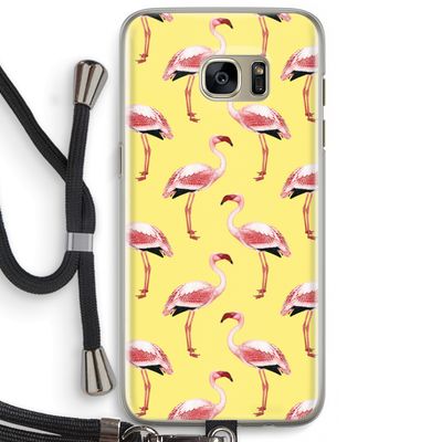 Flamingo's geel: Samsung Galaxy S7 Edge Transparant Hoesje met koord