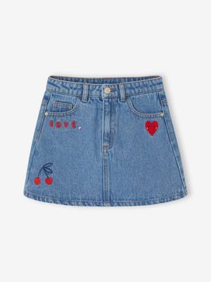 Jeans rok voor meisjes met borduursel middenblauw