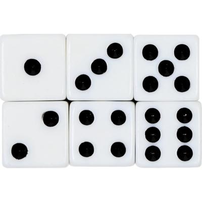 Benson Speelgoed Dobbelstenen - 6x stuks - wit/zwart - kunststof