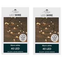 Draadverlichting lichtsnoer - 2x - 40 led lampjes - warm wit - 200 cm - op batterij - kerstverlichti