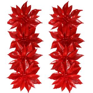 Decoratie bloemen - op clip - 8x - rood - 9,5 cm - kunststof - kerstbloemen