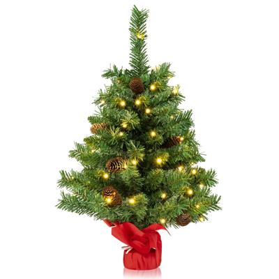 Kunstkerstboom met Verlichting 8 Dennenappels en Cementbasis Kerstdecoratie Tafelkerstboom voor Thuis Kantoor 64 cm