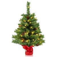 Kunstkerstboom met Verlichting 8 Dennenappels en Cementbasis Kerstdecoratie Tafelkerstboom voor Thuis Kantoor 64 cm