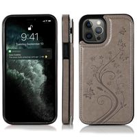 iPhone SE 2020 hoesje - Backcover - Pasjeshouder - Portemonnee - Bloemenprint - Kunstleer - Grijs - thumbnail