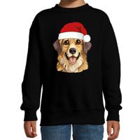 Kersttrui / sweater honden - kinderen - Golden Retriever - zwart - kerstmuts - Kerstmis