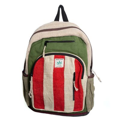 Hennep Rugzak Nepal | Bohemian Groen/Rood gestreept met 3 voorvakken