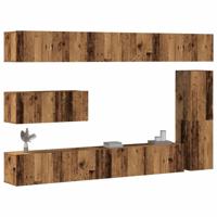 7-delig Tv-meubelset wandmontage bewerkt hout oud houtkleurig