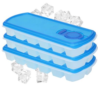 IJsblokjesvorm met deksel - 3x - 12 ijsklontjes - kunststof - blauw - ijsklontjes maken