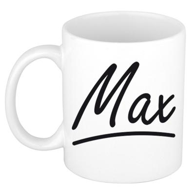 Max Naam koffiemok - beker - met sierlijke letters - wit - 300 ml - Cadeau - Heren