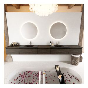 Mondiaz Bukla 340cm badmeubel met module 60 kleur dark brown met 5 lades en wastafel dubbel 2 kraangaten kleur urban
