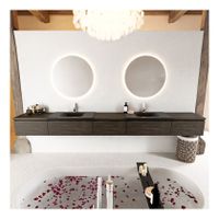 Mondiaz Bukla 340cm badmeubel met module 60 kleur dark brown met 5 lades en wastafel dubbel 2 kraangaten kleur urban