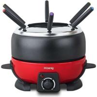 HKoeNIG ALP1800 - Elektrische fondue 6 personen - 2L - 800W - Regelbare thermostaat 25°C tot 190°C - Afneembare pan - Rood en zwart