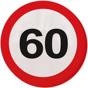 40x Zestig/60 jaar feest servetten verkeersbord 33 cm rond verjaardag/jubileum   -