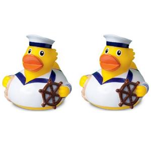 MBW Badeendje matroos - 2x - maritieme decoratie - bad eendjes race - zeeman - 8 cm