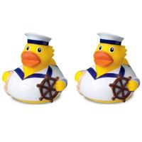 MBW Badeendje matroos - 2x - maritieme decoratie - bad eendjes race - zeeman - 8 cm