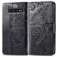 Butterfly Love bloemen reliëf horizontale Flip lederen case voor Galaxy S10 PLUS, met houder & kaartsleuven & portemonnee & Lanyard (zwart)