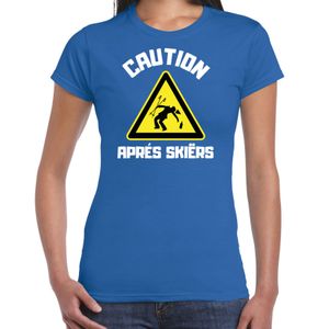 Apres ski t-shirt voor dames - apres ski waarschuwing - blauw - winter outfit