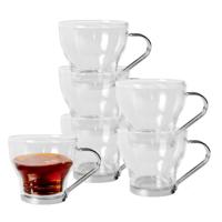 Gerimport theeglazen set - 6x stuks - 170 ml - RVS - met oor/handvat