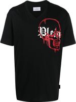 Philipp Plein t-shirt imprimé à col v - Noir