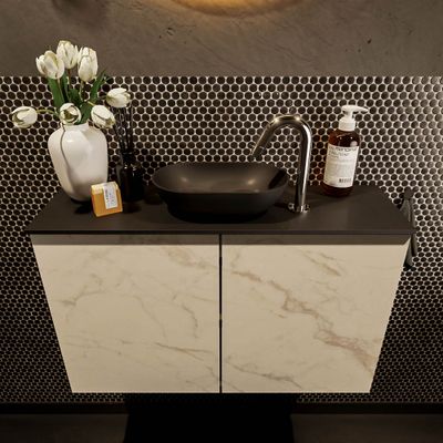 Mondiaz Fowy toiletmeubel 80cm Carrara met blad en waskom urban midden 1 kraangat