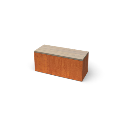 Modena Rechthoekige cortenstaal zitbank met Padouk hout L100 x B40 x H42 cm - Geroba