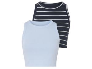 esmara 2 korte dames tops (Blauw/Marineblauw, M (40/42))