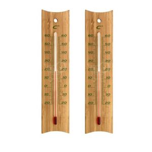 Set van 2x bamboe thermometer voor binnen en buiten 20 cm