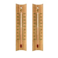 Set van 2x bamboe thermometer voor binnen en buiten 20 cm - thumbnail