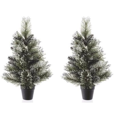 2x Besneeuwde kunst kerstbomen in pot 60 cm