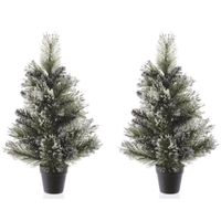2x Besneeuwde kunst kerstbomen in pot 60 cm