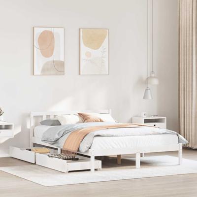 Bedframe zonder matras massief grenenhout wit 140x200 cm