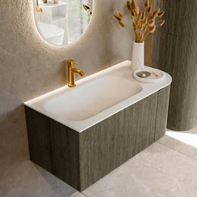 Badmeubel Mondiaz Kurve | 95 cm cm | Meubelkleur Shadow | Wastafelkleur Talc | Solid surface | Wasbak links zijde spoelbak | 1 kraangat