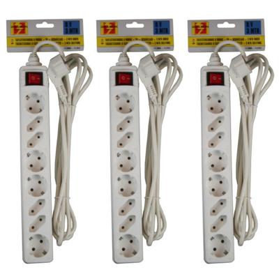 Benson stekkerdoos - 3x - 8-voudig - wit - 3m - 4 platte en 4 ronde stekker
