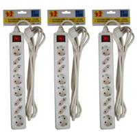 Benson stekkerdoos - 3x - 8-voudig - wit - 3m - 4 platte en 4 ronde stekker