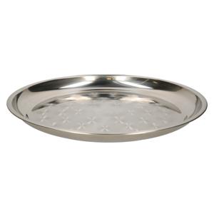 B-Home serveerschaal/dienblad - plat - rond - zilver - rvs - dia 40 cm - voedsel serveren