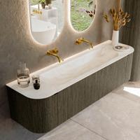 Badmeubel Mondiaz Kurve-Dlux | 170 cm cm | Meubelkleur Shadow | Wastafelkleur Ostra | Solid surface | Wasbak midden spoelbak | Zonder kraangat(en)
