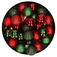 28x stuks kunststof kerstballen rood en donkergroen mix 3 cm 28x stuks kunststof kerstballen rood en donkergroen mix 3 cm
