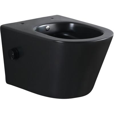 Wandcloset Wiesbaden Vesta | 52 cm | Rimless | Bidet functie-koud water | Excl.Toiletzitting | Keramiek | Mat zwart