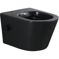 Wandcloset Wiesbaden Vesta | 52 cm | Rimless | Bidet functie-koud water | Excl.Toiletzitting | Keramiek | Mat zwart
