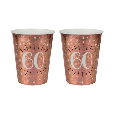 Verjaardag feest bekertjes leeftijd - 20x - 60 jaar - rose goud - karton - 270 ml - Feestbekertjes
