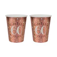 Verjaardag feest bekertjes leeftijd - 20x - 60 jaar - rose goud - karton - 270 ml - Feestbekertjes