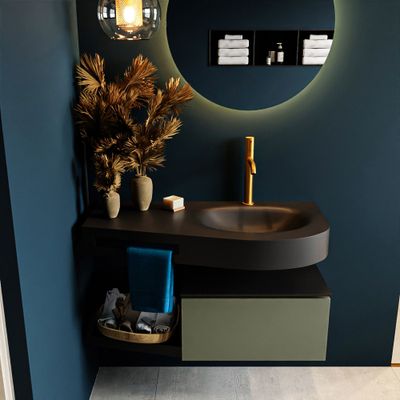 MONDIAZ RIVA 100cm badmeubel onderkast / planchet kleur Army met 1 lade. Wastafel DULCET rechts 1 kraangat kleur Urban. MONDIAZ RIVA 100cm badmeubel onderkast / planchet kleur Army met 1 lade. Wastafel DULCET rechts 1 kraangat kleur Urban.