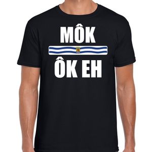 Mok ok eh met vlag Zeeland t-shirts Zeeuws dialect zwart voor heren