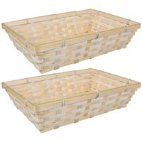 Broodmand rechthoekig - 2x - naturel/blank - gevlochten bamboe hout - 34 x 24 x 8 cm