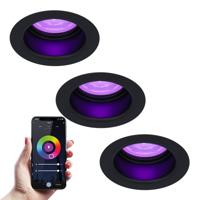 Set van 3 Mari - Smart inbouwspot - IP65 waterdicht - 5,5 Watt 345 Lumen - Wifi + Bluetooth - RGBWW - GU10 - Google Home, Amazon Alexa en Siri - Voor binnen, buiten en badkamer - Zwart