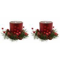 Kerst theelichthouder - 6x - rood - 8 cm - glas/kunststof - waxinelichthouder - kaarsenhouder