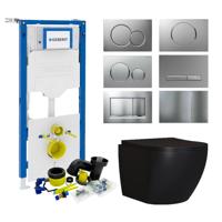 Geberit UP320 Toiletset Compleet | Inbouwreservoir | Mudo Randloos Mat Zwart | Met drukplaat | SET65
