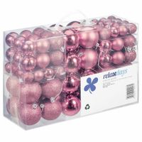 Relaxdays kerstballen - 100x st - roze - 3, 4 en 6 cm - kunststof - mat/glans/glitter